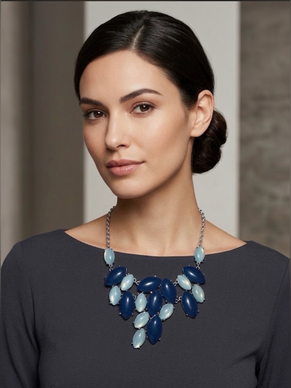 Statement Blue Multi-Tone Bib Necklace